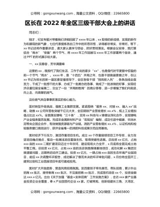 区长在2022年全区三级干部大会上的讲话