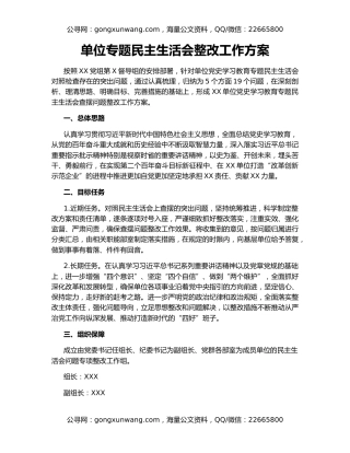 单位专题民主生活会整改工作方案