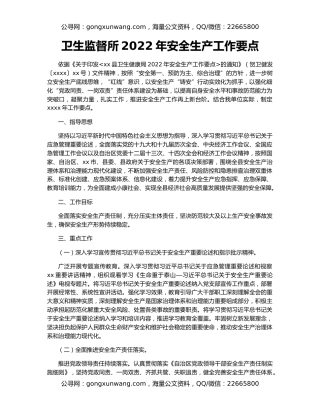 卫生监督所2022年安全生产工作要点