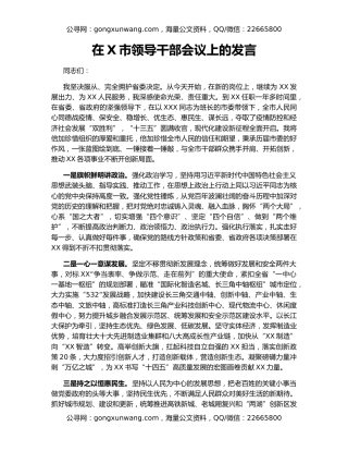 在X市领导干部会议上的发言