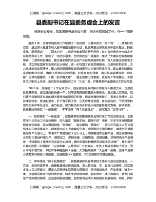 县委副书记在县委务虚会上的发言