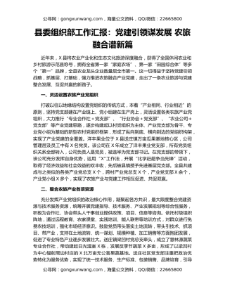 县委组织部工作汇报：党建引领谋发展 农旅融合谱新篇