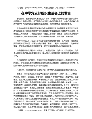 在中学党支部组织生活会上的发言