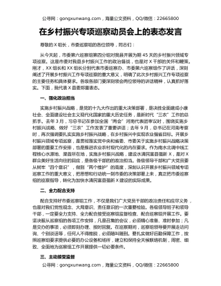 在乡村振兴专项巡察动员会上的表态发言