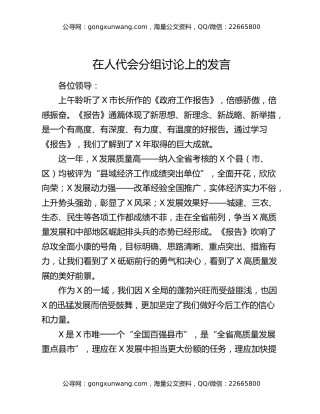 在人代会分组讨论上的发言