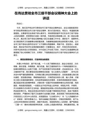 在传达贯彻全市三级干部会议精神大会上的讲话