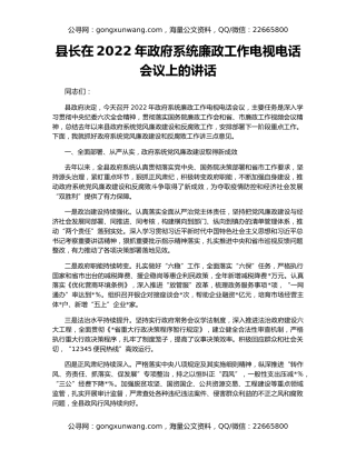县长在2022年政府系统廉政工作电视电话会议上的讲话（2）