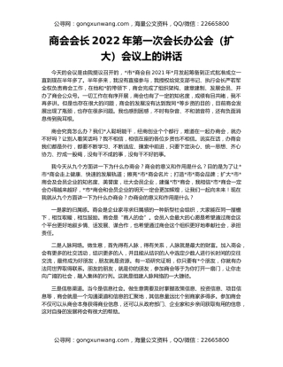 商会会长2022年第一次会长办公会（扩大）会议上的讲话