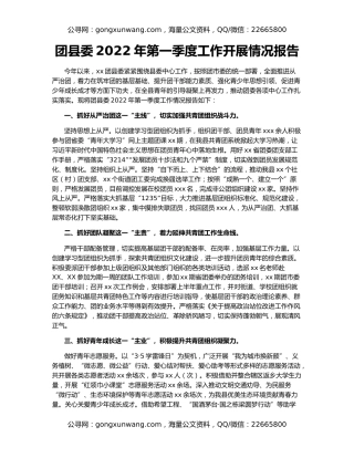 团县委2022年第一季度工作开展情况报告