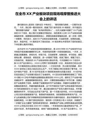 在全市XX产业板块项目现场观摩暨推进大会上的讲话