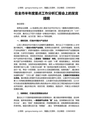 在全市半年度重点工作分析汇报会上的发言提纲