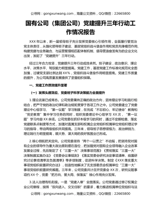 国有公司（集团公司）党建提升三年行动工作情况报告