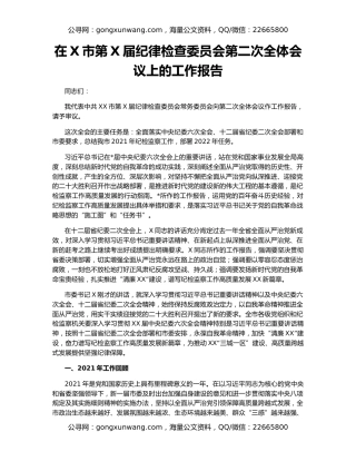 在X市第X届纪律检查委员会第二次全体会议上的工作报告