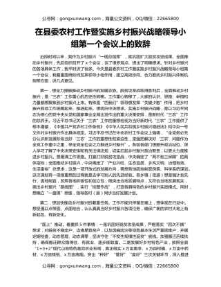 在县委农村工作暨实施乡村振兴战略领导小组第一个会议上的致辞