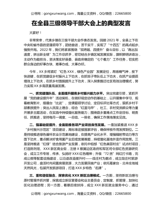 在全县三级领导干部大会上的典型发言