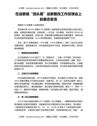 在巡察组“回头看”巡察整改工作反馈会上的表态发言