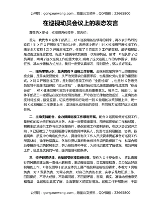 在巡视动员会议上的表态发言