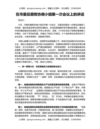 在市委反腐败协调小组第一次会议上的讲话
