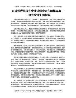 在建设世界领先企业进程中走在前作表率——领先企业汇报材料