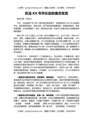在当XX市市长后的表态发言