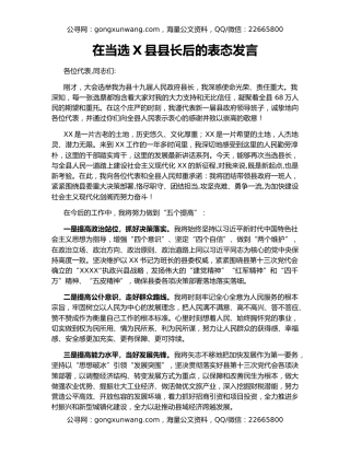 在当选X县县长后的表态发言