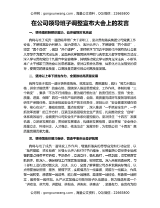 在公司领导班子调整宣布大会上的发言