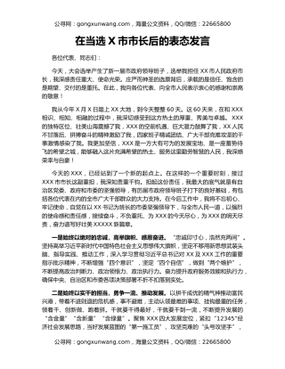 在当选X市市长后的表态发言
