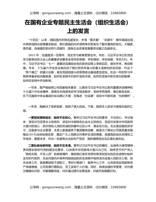 在国有企业专题民主生活会（组织生活会）上的发言