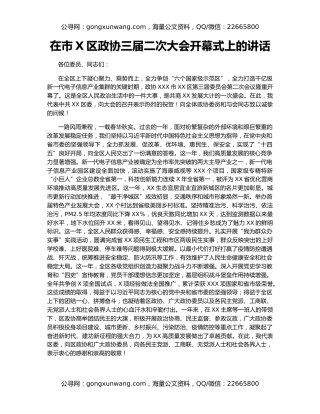 在市X区政协三届二次大会开幕式上的讲话