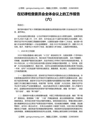 在纪律检查委员会全体会议上的工作报告（六）
