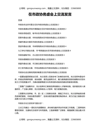 在市政协务虚会上交流发言