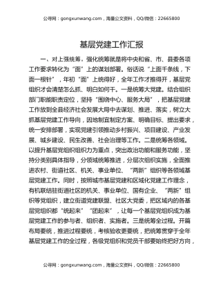 基层党建工作汇报