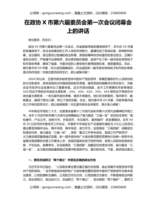在政协X市第六届委员会第一次会议闭幕会上的讲话（2）