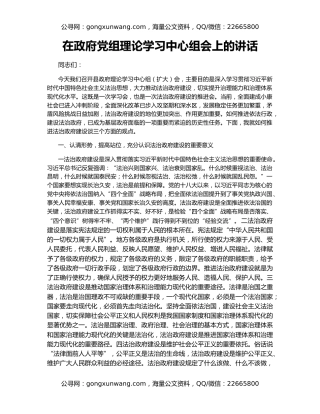 在政府党组理论学习中心组会上的讲话