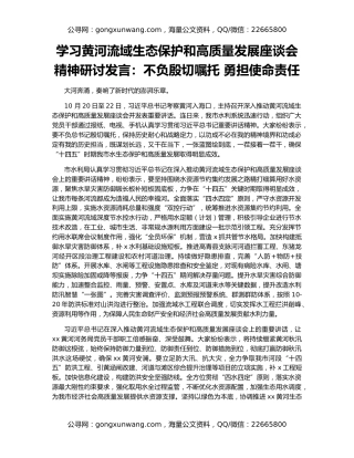 学习黄河流域生态保护和高质量发展座谈会精神研讨发言：不负殷切嘱托 勇担使命责任