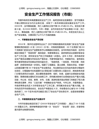 安全生产工作情况报告（市级）