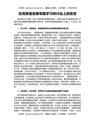 在高质量发展专题学习研讨会上的发言