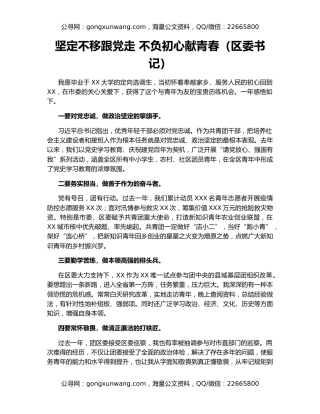坚定不移跟党走 不负初心献青春（区委书记）