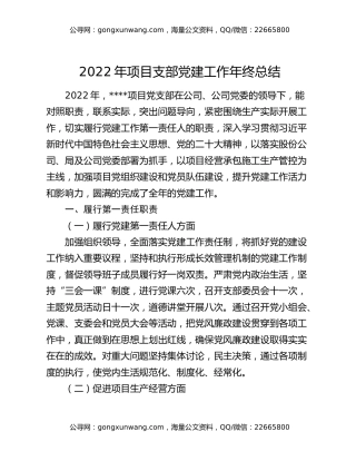 2022年项目支部党建工作年终总结