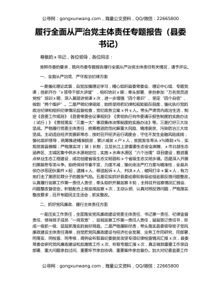 履行全面从严治党主体责任专题报告（县委书记）