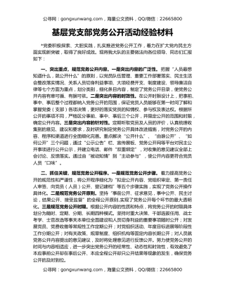 基层党支部党务公开活动经验材料