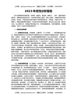 2023年党性分析报告