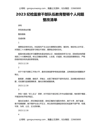 2023纪检监察干部队伍教育整顿个人问题整改清单