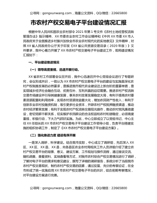 市农村产权交易电子平台建设情况汇报