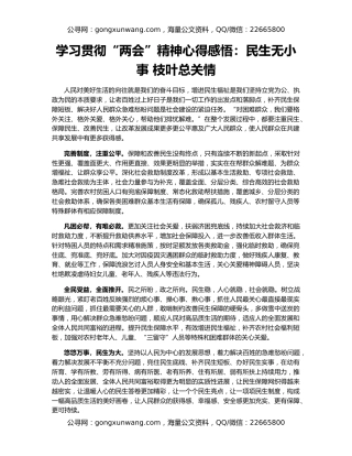 学习贯彻“两会”精神心得感悟：民生无小事 枝叶总关情