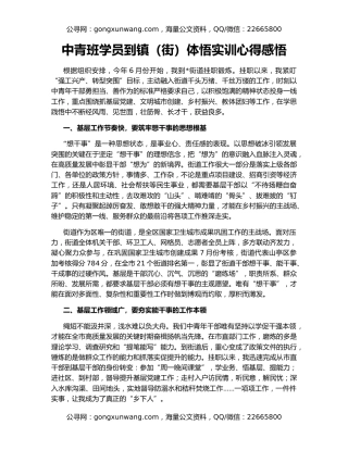 中青班学员到镇（街）体悟实训心得感悟