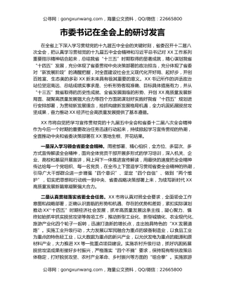 市委书记在全会上的研讨发言