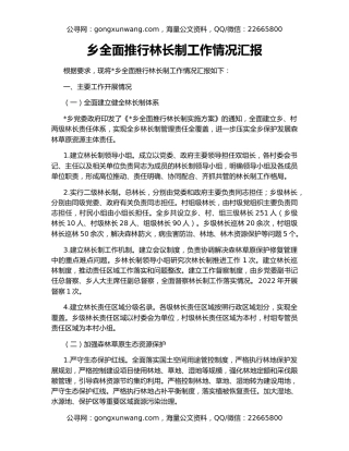 乡全面推行林长制工作情况汇报