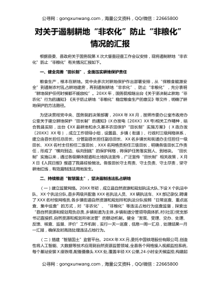 对关于遏制耕地“非农化”防止“非粮化”情况的汇报