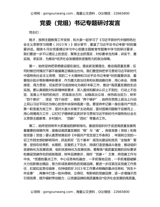 党委（党组）书记专题研讨发言